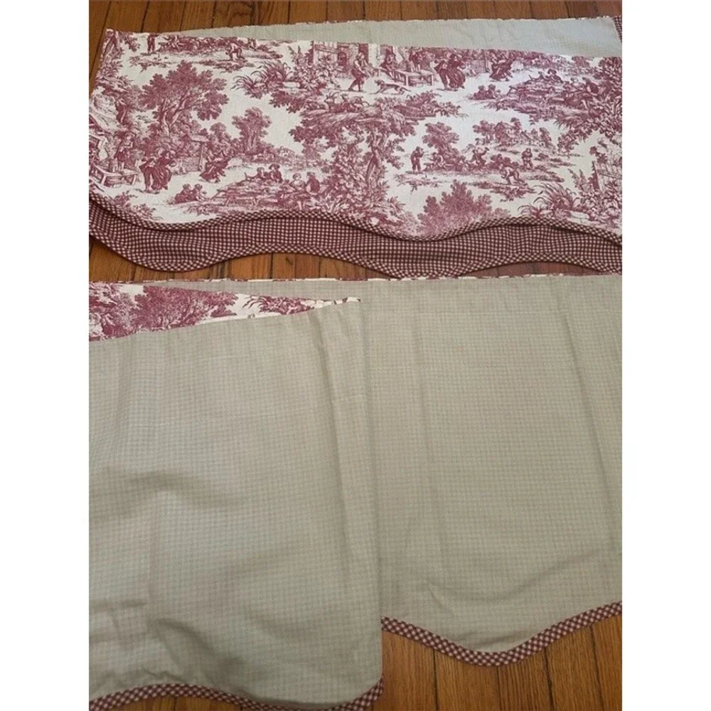 Vintage French Country Red Toile Window Treatment Set 10 Pc Cotton Made USA
